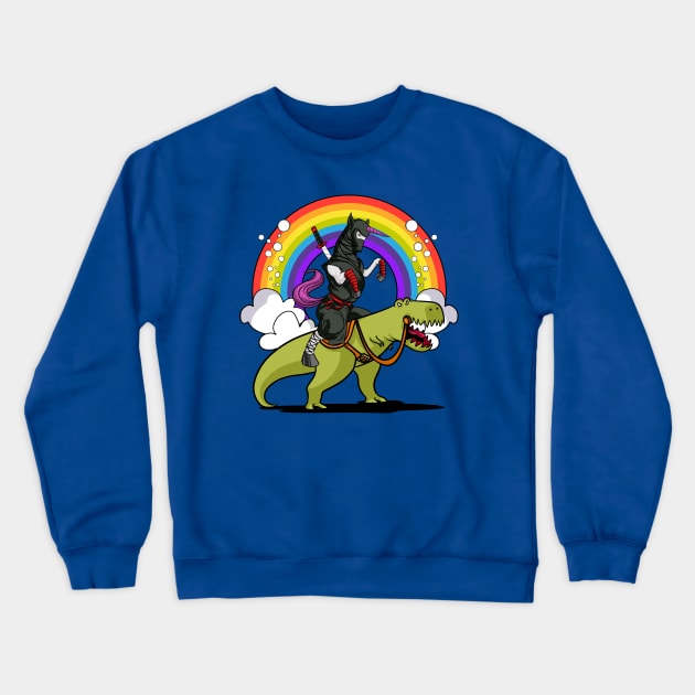 Ninja Unicorn Riding Dinosaur Crewneck Sweatshirt by underheaven